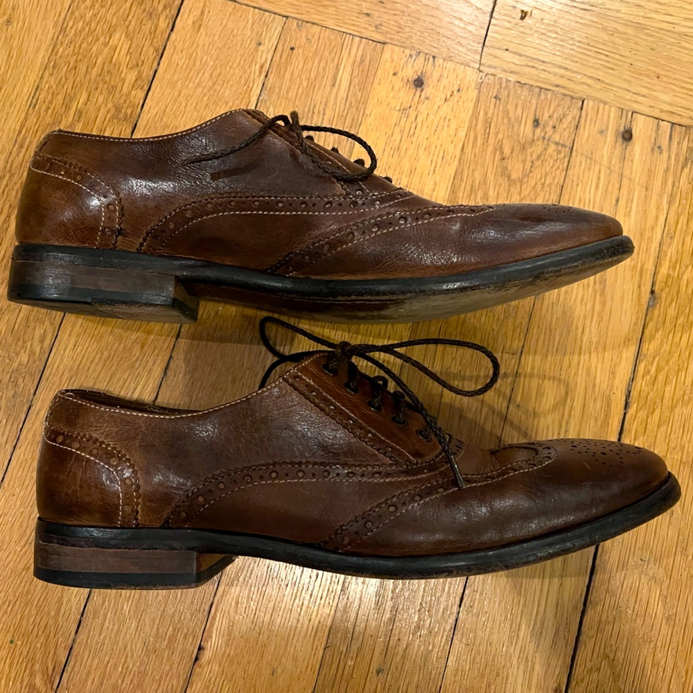 Handcrafted Italian Leather Wing Tip Oxfords Brown Size 40 (9M)